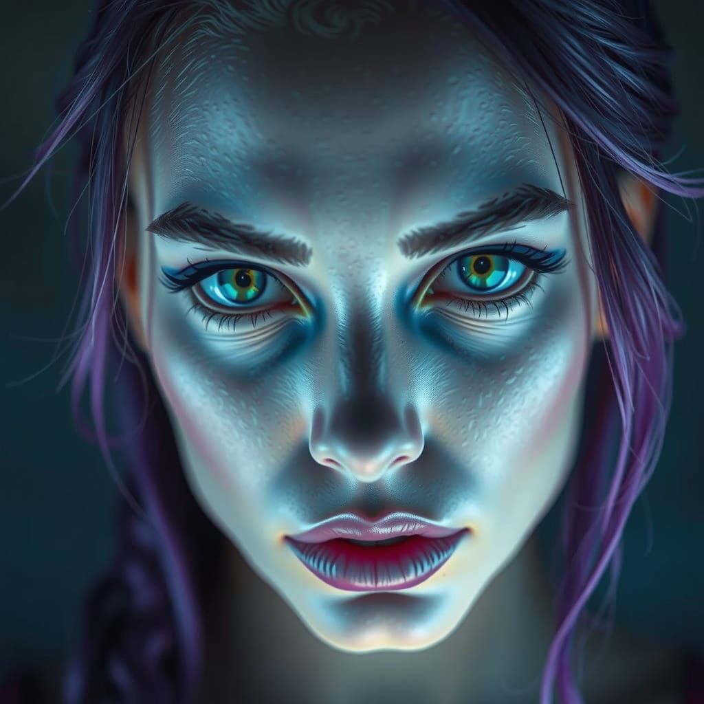 Macro Woman's Face in Surreal Digital Art Style