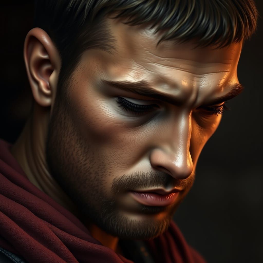 Thoughtful Roman Soldier Portrait in Dramatic Light
