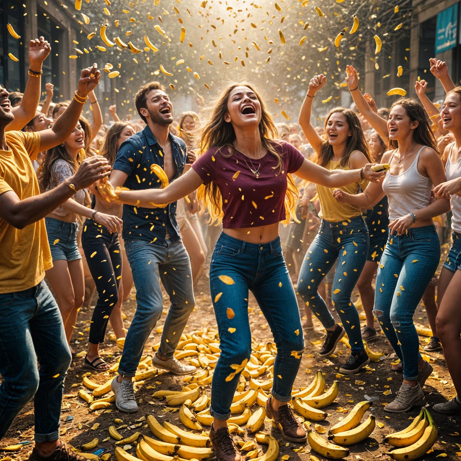 Vibrant Banana Festival with Dancing Crowds