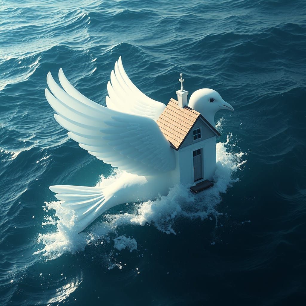 Fantastical White House on Dove-Shaped Sea