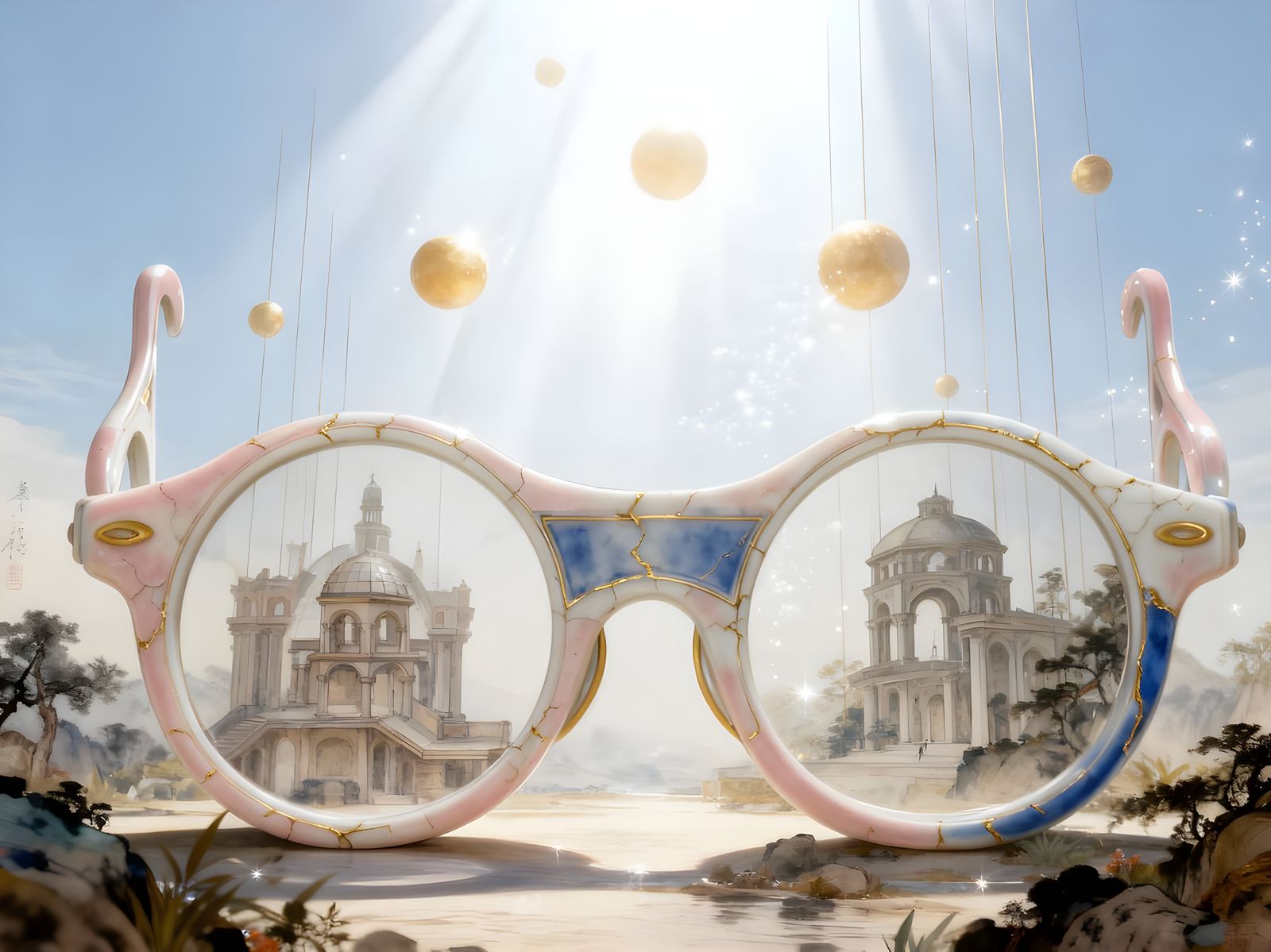 Renaissance Glasses Discovering Bosons in Kintsugi Style