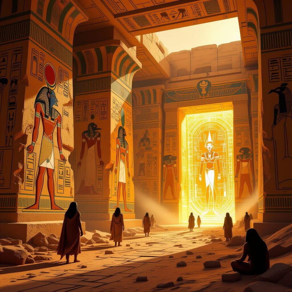 Futuristic Egyptian Metropolis on Mars with Holographic Port...