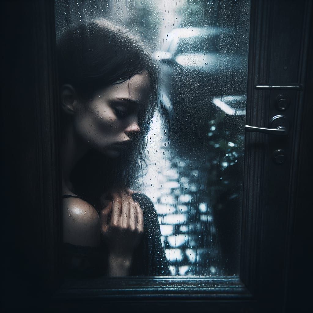 Sad Woman Behind Glass in Moody Gothic Style