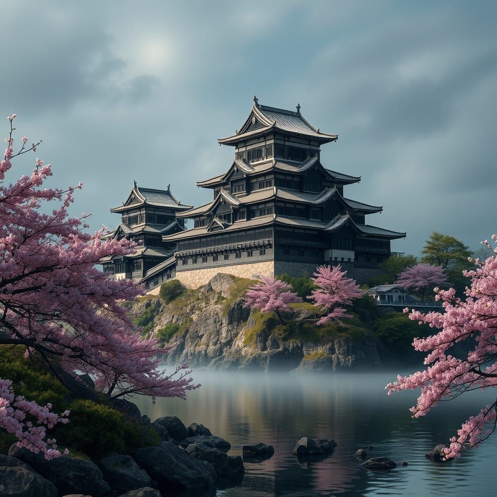 Edo Era Japanese Castle in Serene Fantasy Style