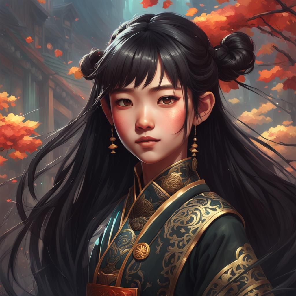 Smiling Chinese Girl Portrait in Hyperdetailed Style