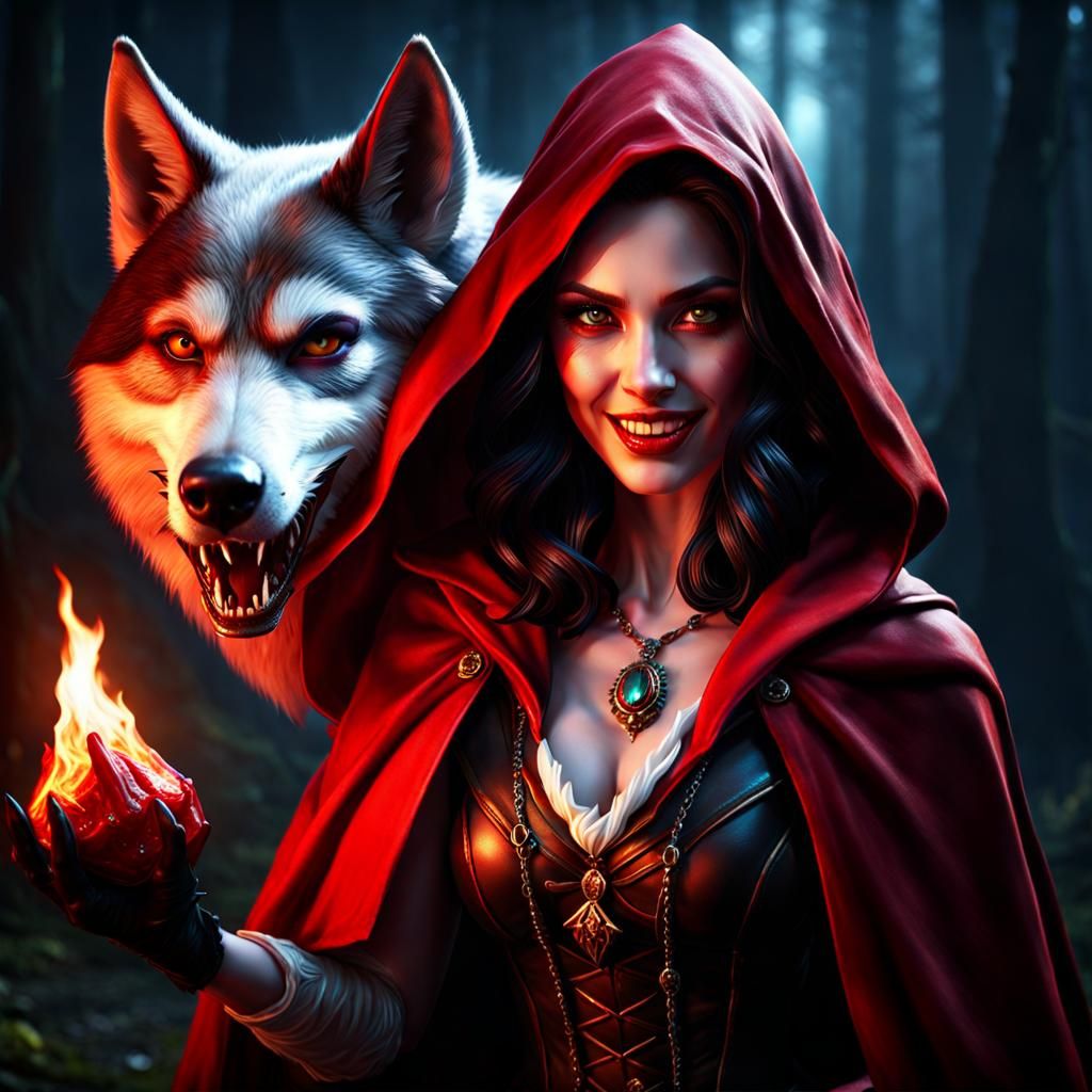Vampire Little Red Riding Hood Portrait in Dark Fantasy Styl...