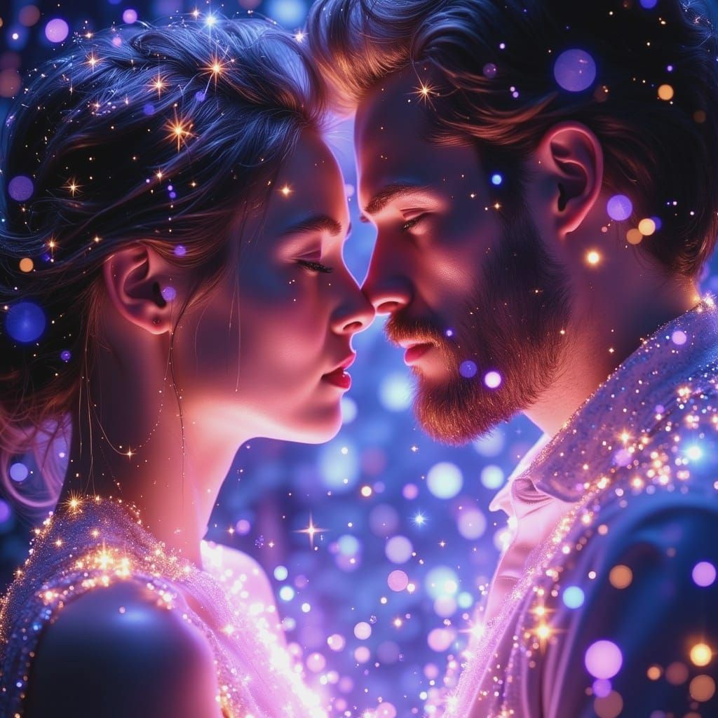 Radiant Couple Illuminated by Sparkling Light