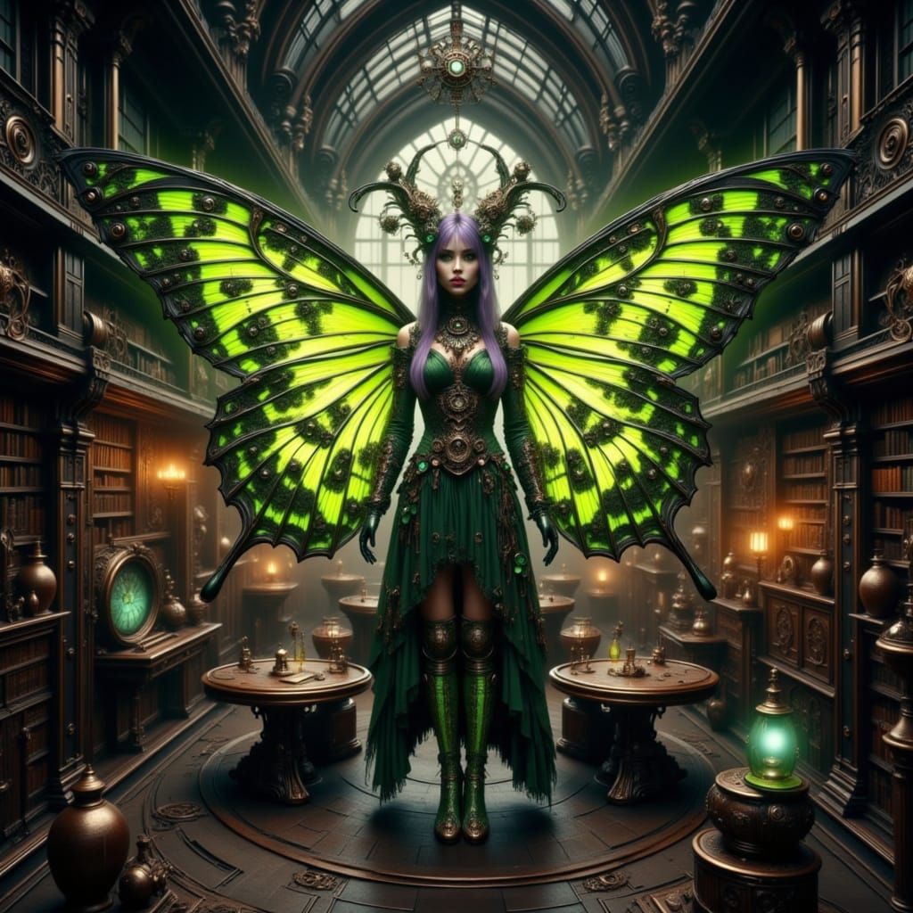 Gothic Ghoul Sorceress in Baroque Library