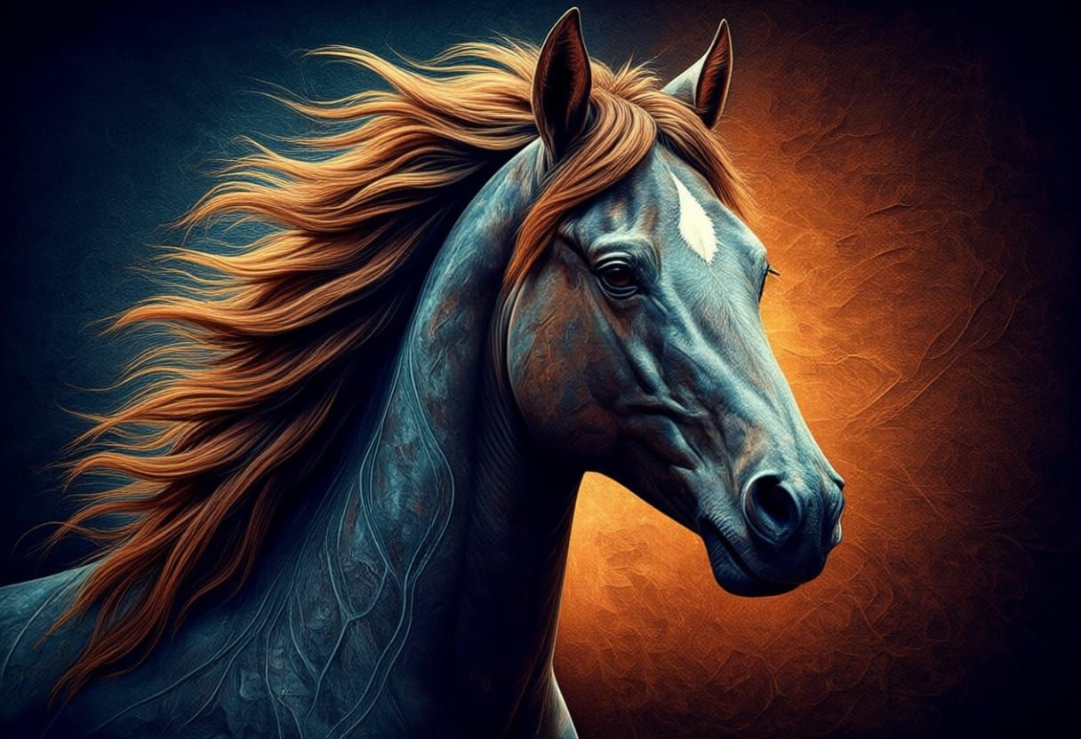 Wild Mustang With Flowing Mane Galloping