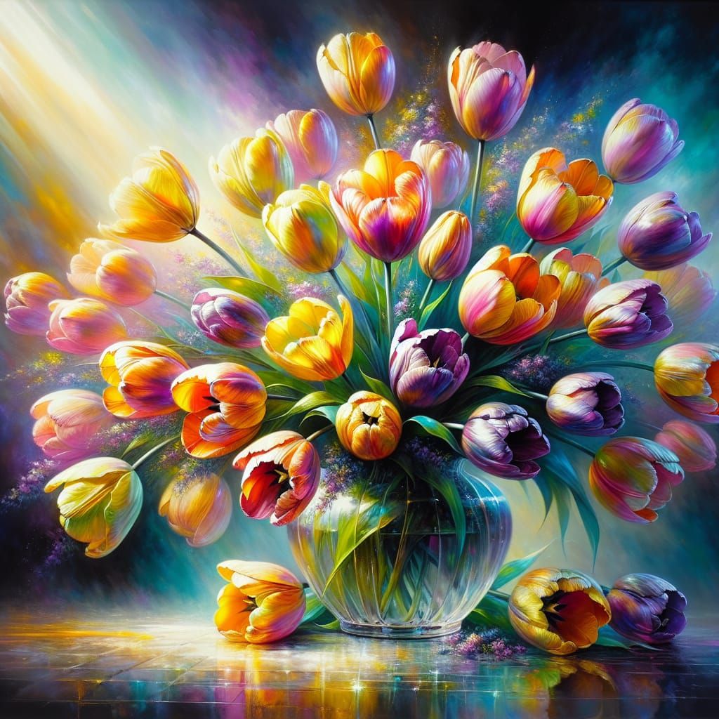 Tulips in a Glass Vase