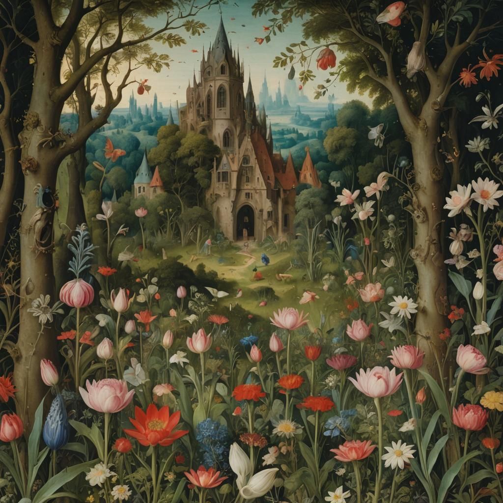 Eldritch Flora: A Bosch-Inspired Detailed Painting