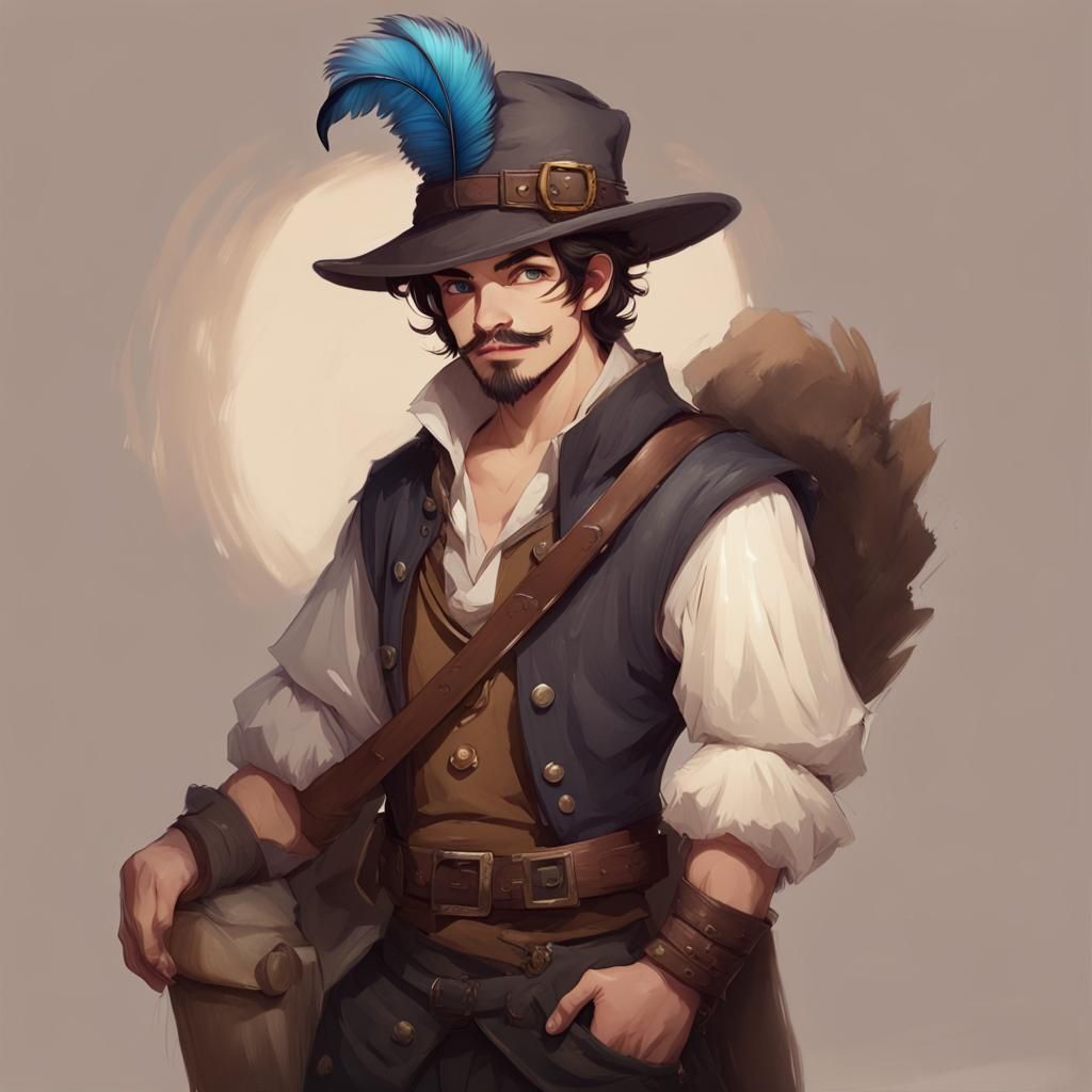 Hunky Halfling Bard with Feathered Hat
