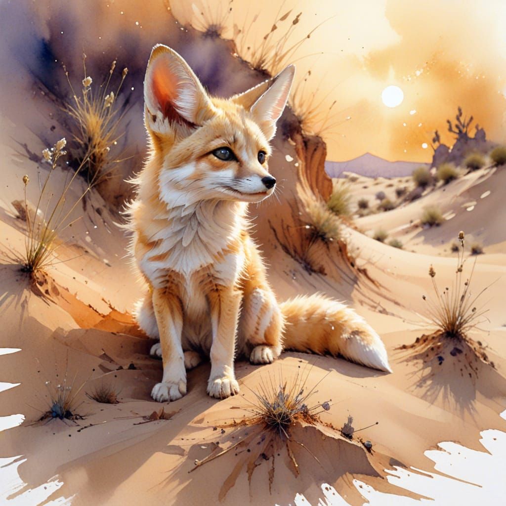 Fennec Fox Kit in Desert Twilight, Watercolour Blend