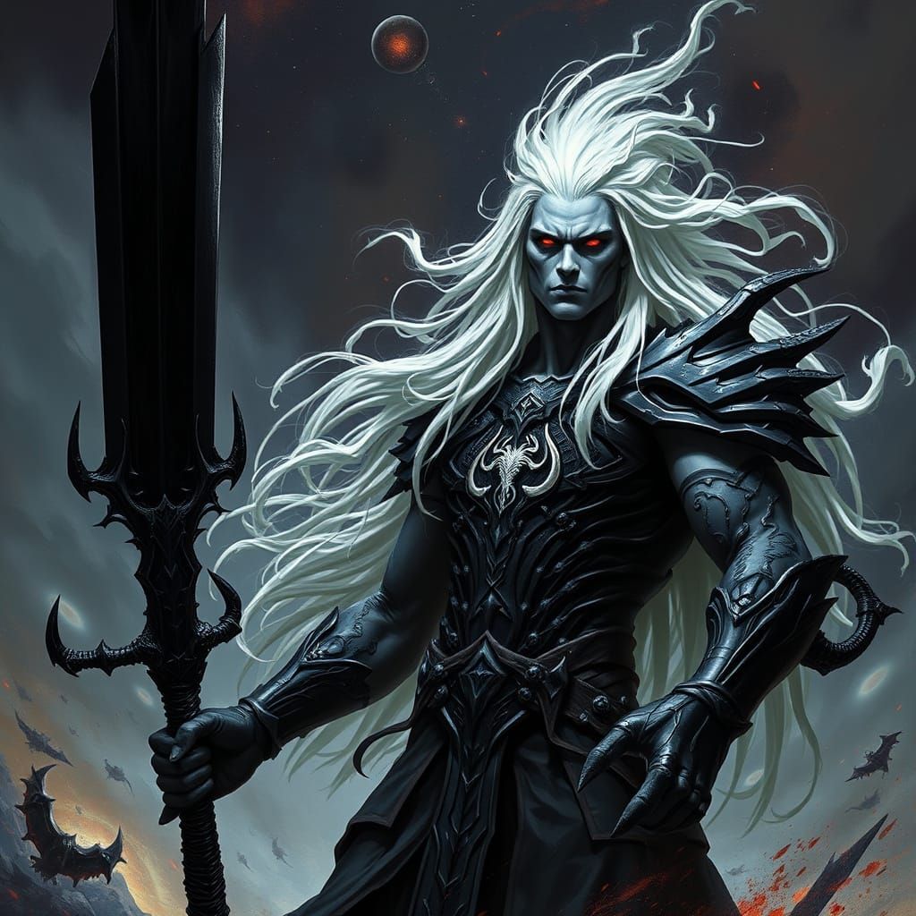 Otherworldly Warrior with Necrosword in Cosmic Void