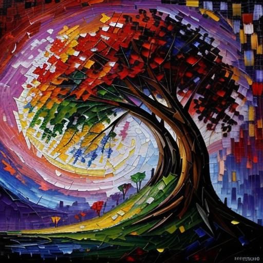 Colorful Mosaic Patchwork in Expressionist Impasto Style