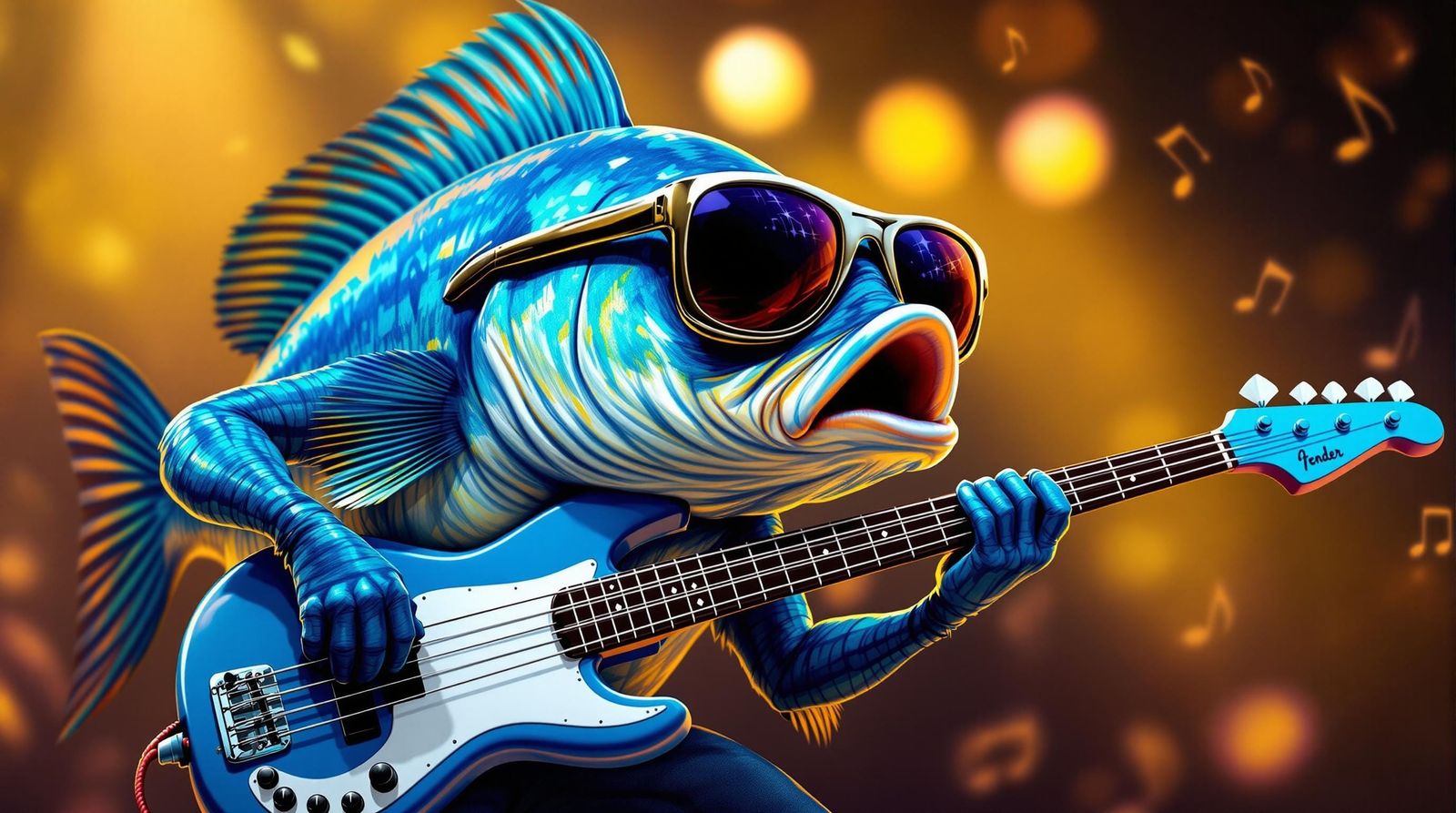 Fish Rockstar Plays Electric Bass