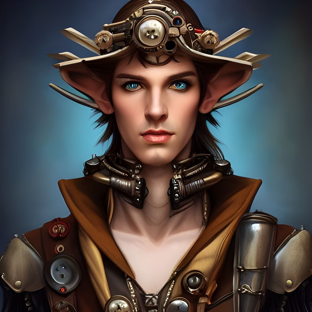Steampunk Half-Elf Artificer in Hyperdetailed 8K