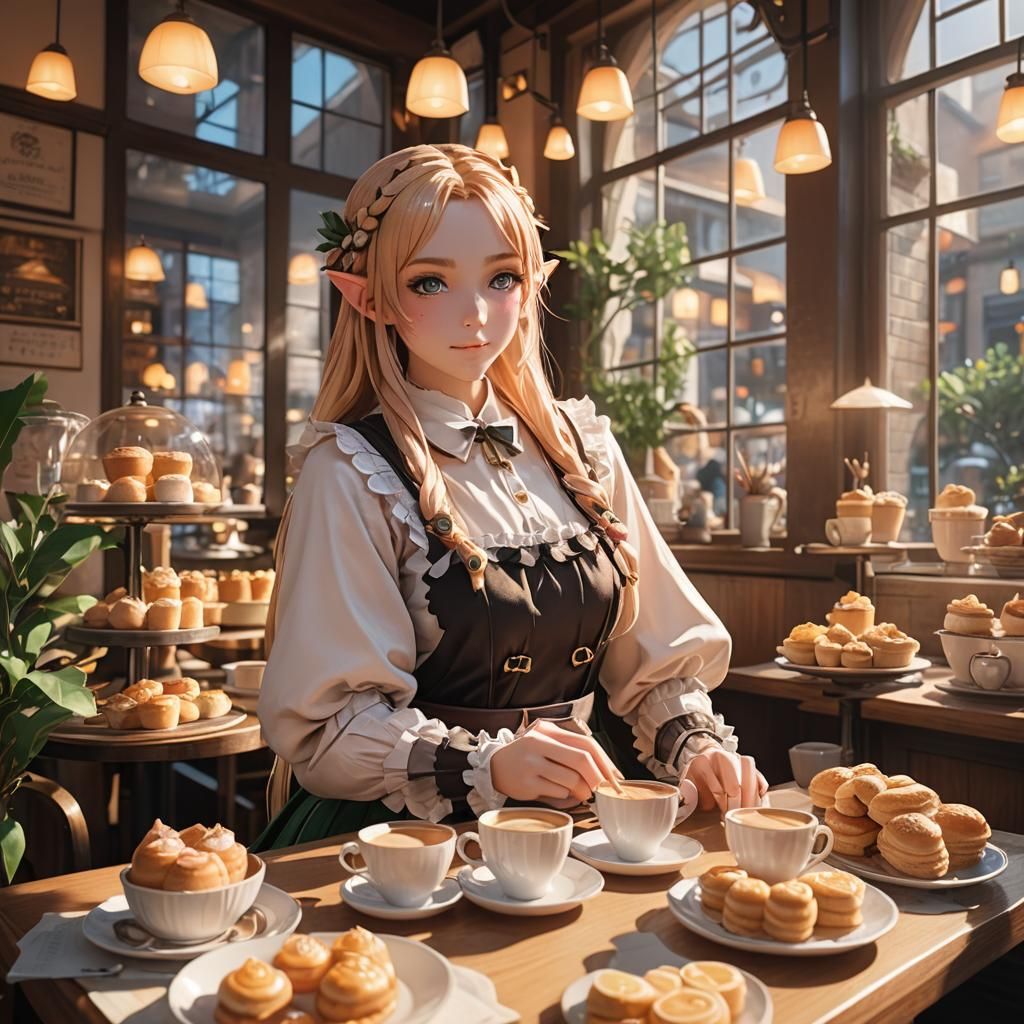 Elf Maid in Cozy Cafe: 3D Anime Art