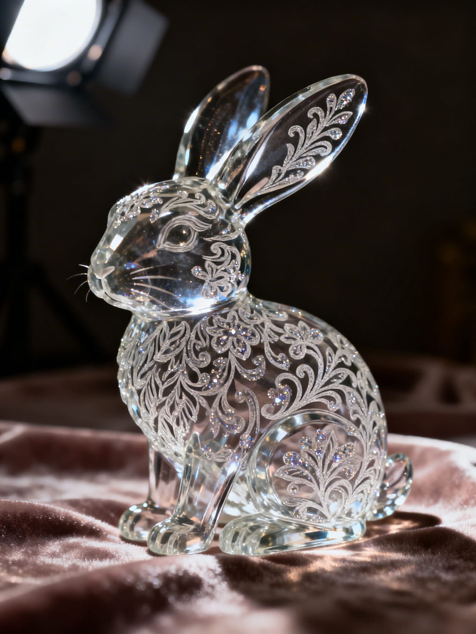 Glass Rabbit Figurine in Moody Chiaroscuro Lighting