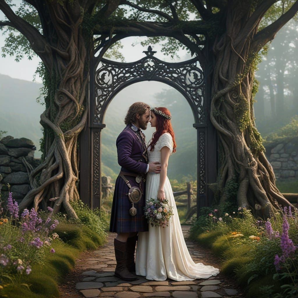 Ethereal Highland Wedding in Celtic Ambiance with Vibrant Pu...