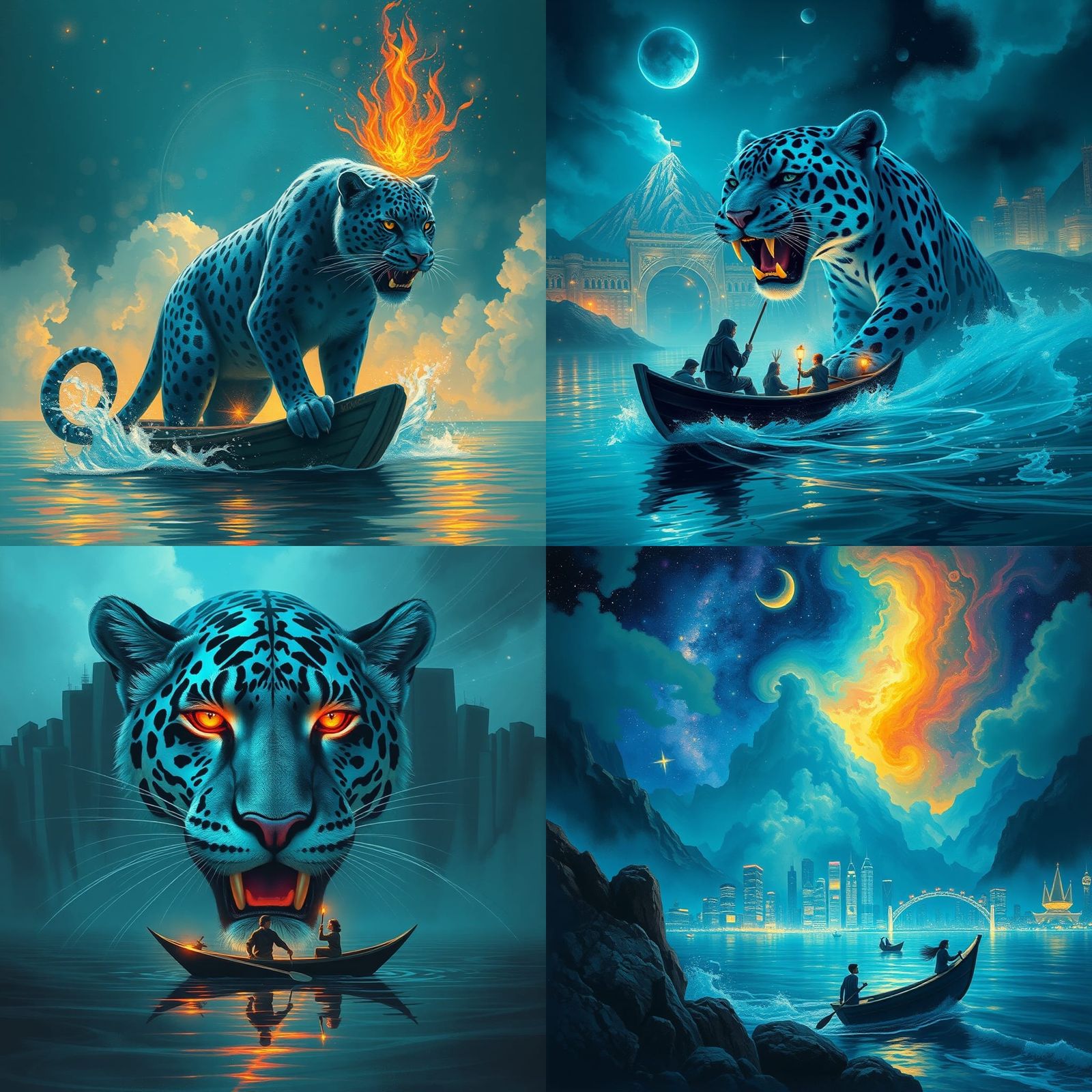 Surreal Sky Panther and Shaman in Dreamscape