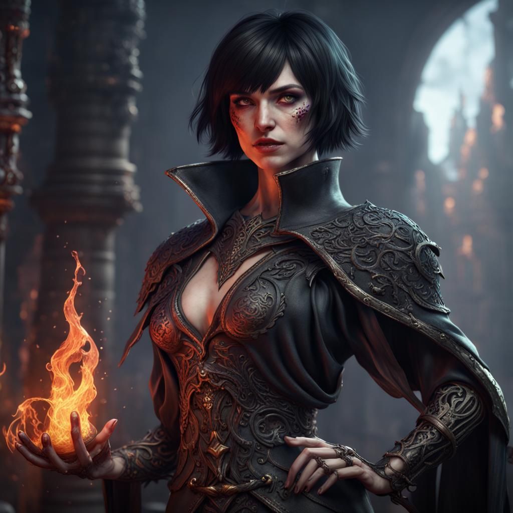 Fantasy Female Necromancer in Detailed Matte Painting