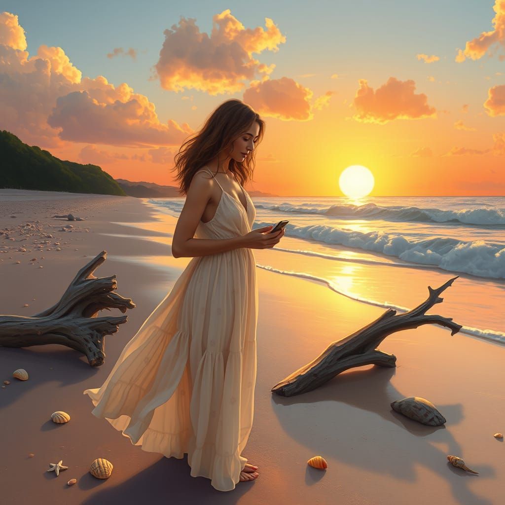 Seashells at Sunset: Whimsical Beach Scene