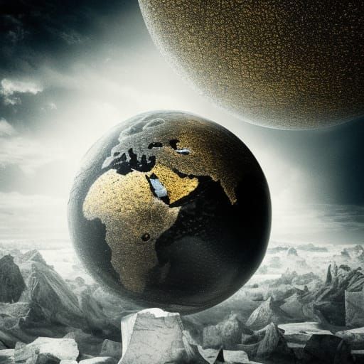 Cracked Earth Globe with Gold, Detailed Matte Painting