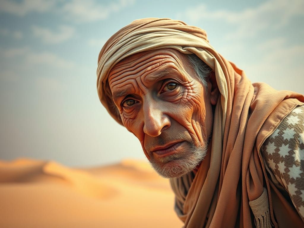 Photorealistic Portrait of Elderly Man in Desert