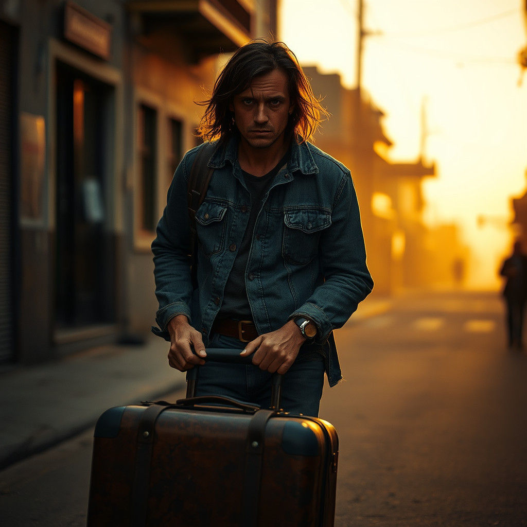 Weary Traveler on Deserted Street: Cinematic Street Photogra...