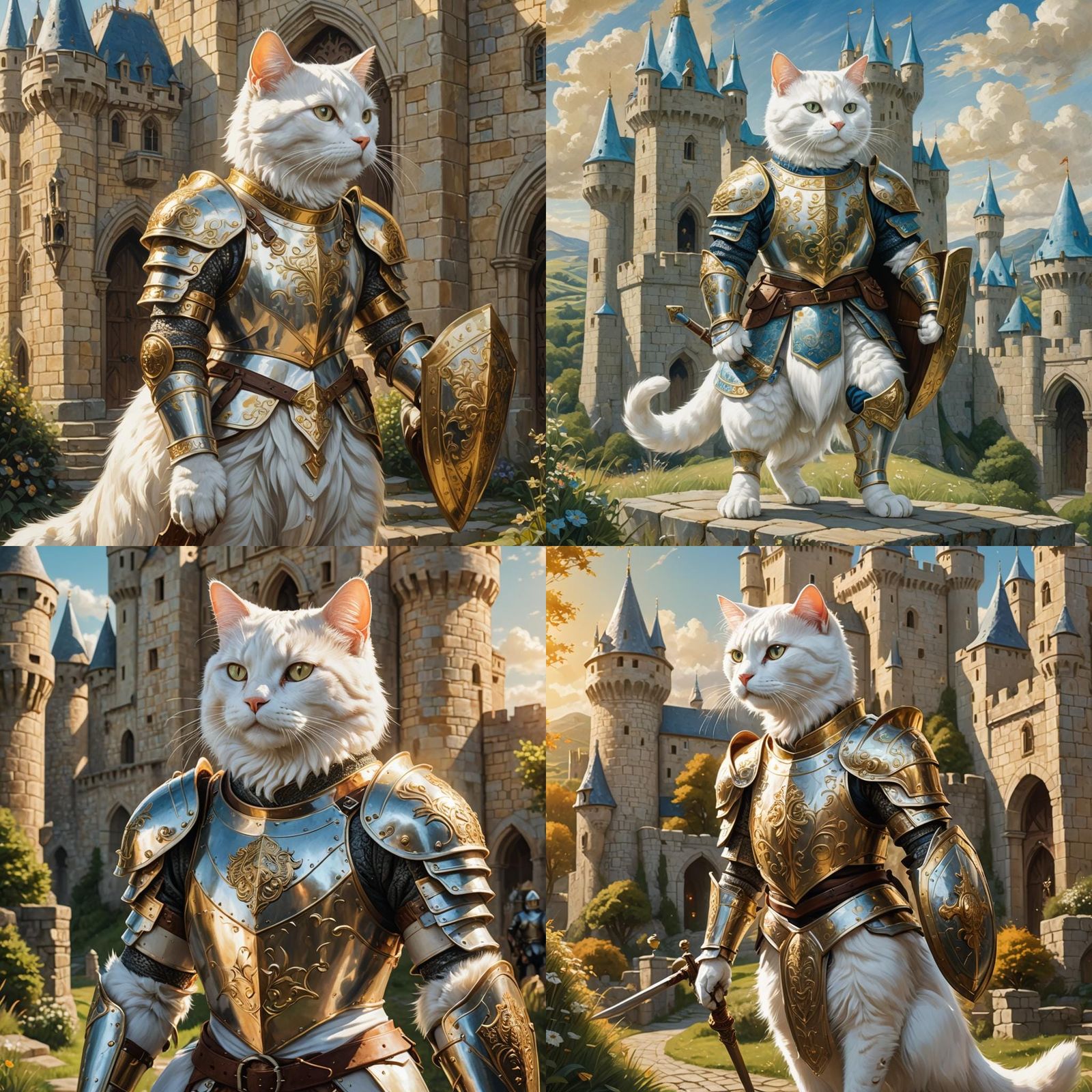 Armored Cat Guarding a Castle