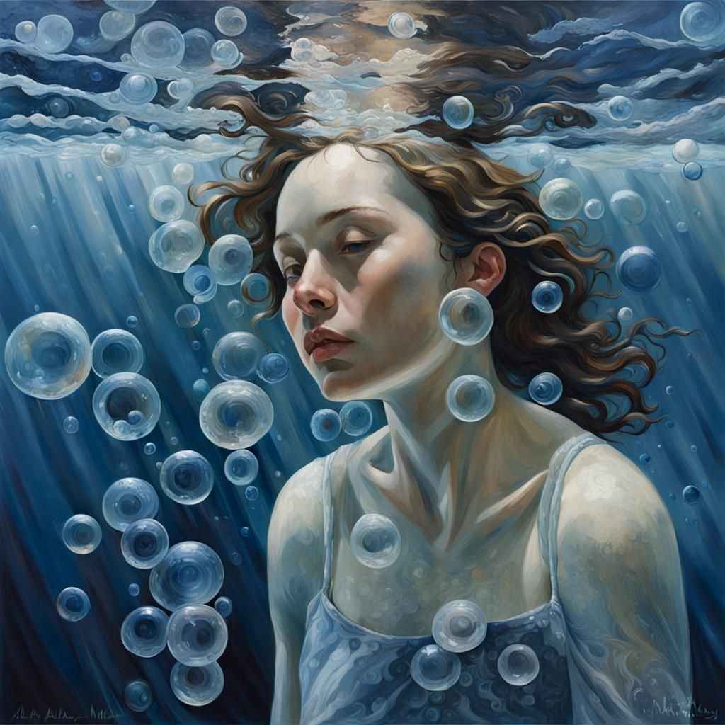 Indigo Sea Bubbles in Painterly Style