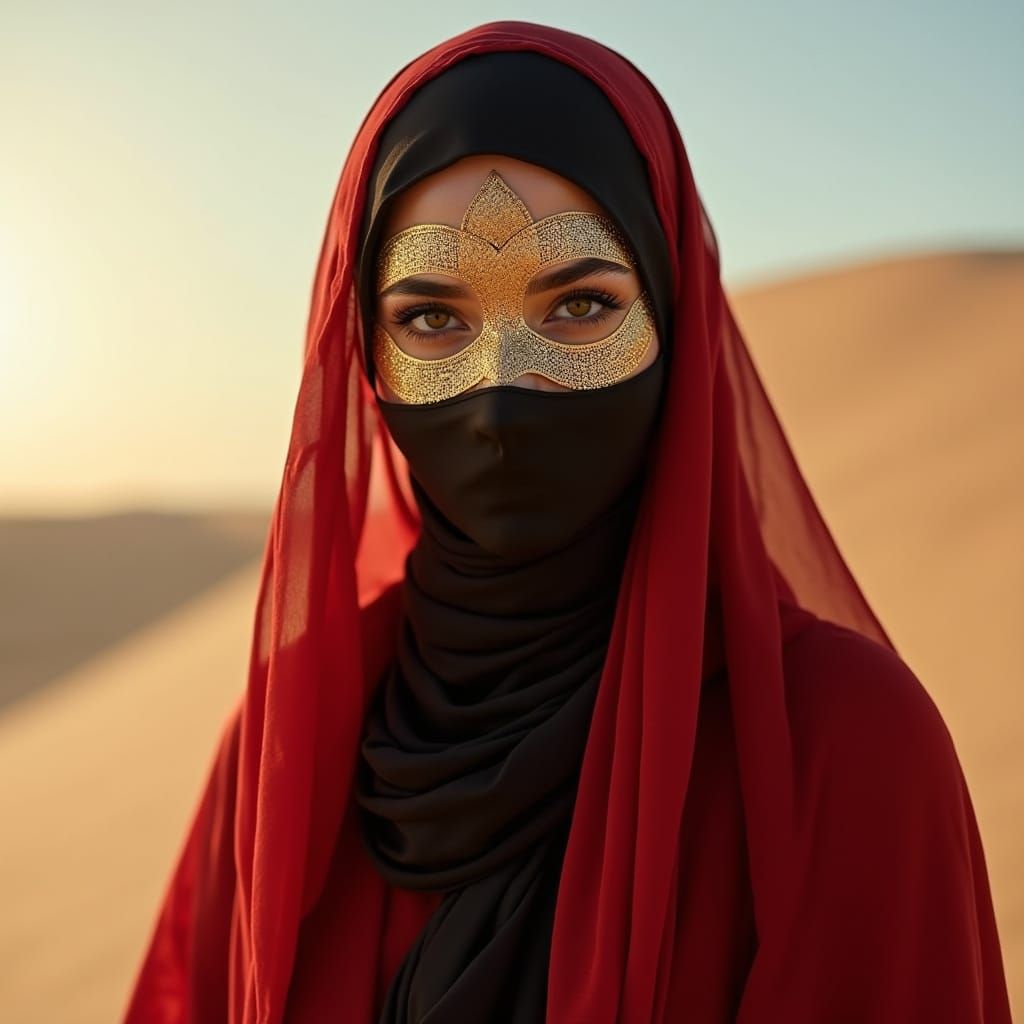 Mysterious Arabic Woman with Golden Mask and Veil