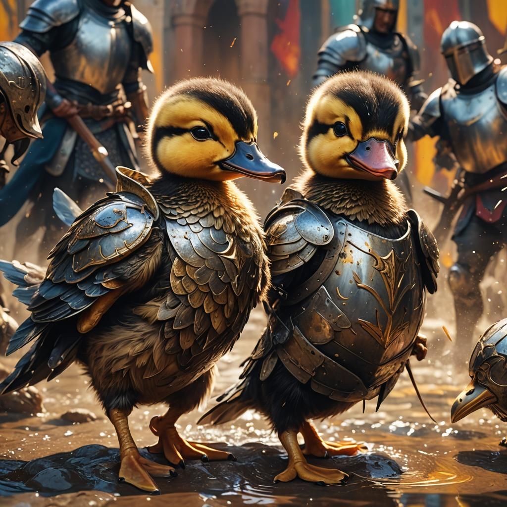 Warrior Duckling in Knight's Armor: Hyperrealistic Art