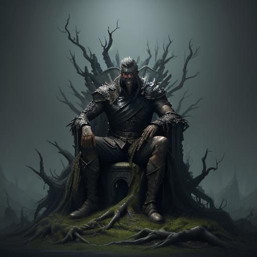 Brooding King on Crumbling Throne: Dark Fantasy Art