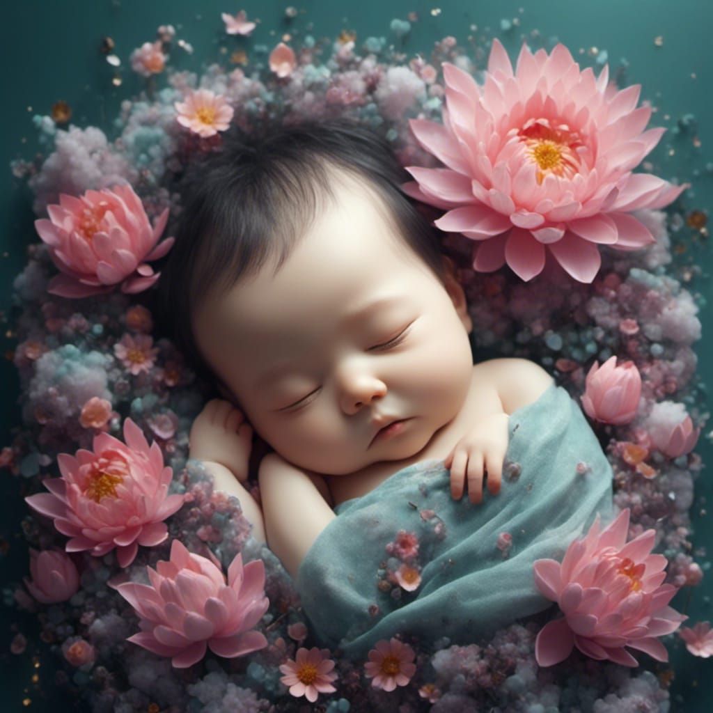 Baby Flower Sleeping with Lotus