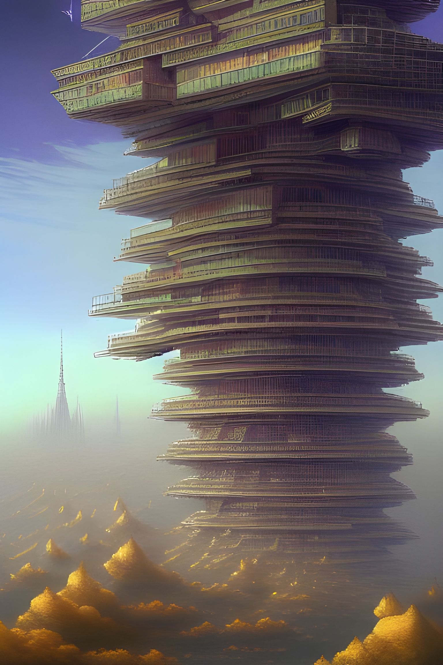 Skyscraper Cityscape in Surrealist Style