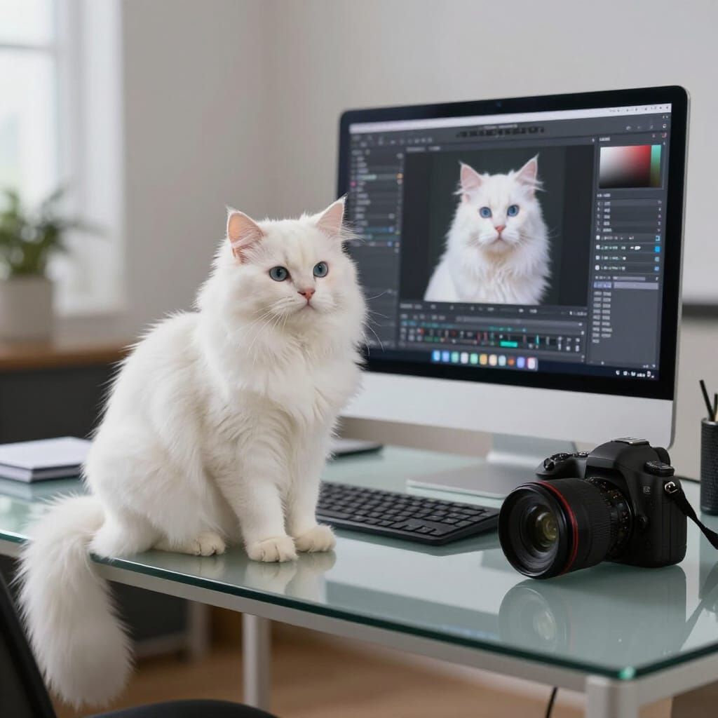Fluffy Cat Poses for Professional Studio Photography