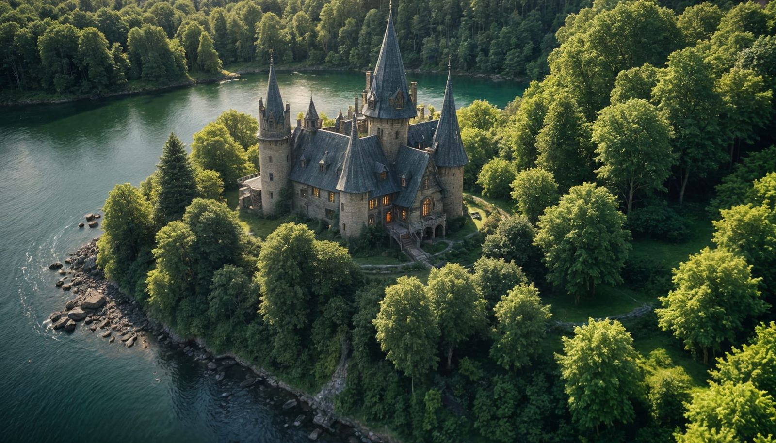 Aerial View of Elven Cottage on Lakeshore