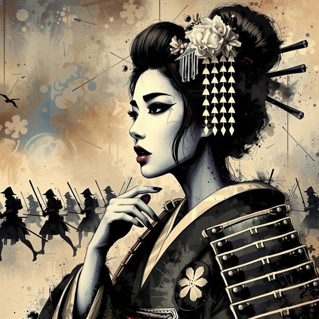 Japanese Warrior Geisha in Traditional Armor