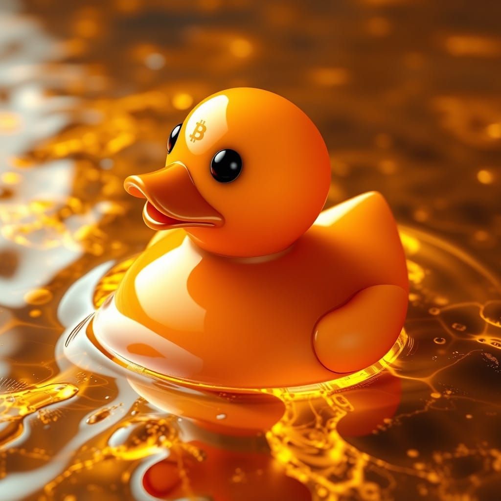 Golden Fantasy Rubber Duck with Bitcoin Emblem