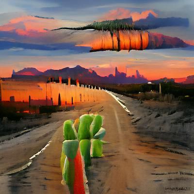 Desert Road at Sunset with Cacti