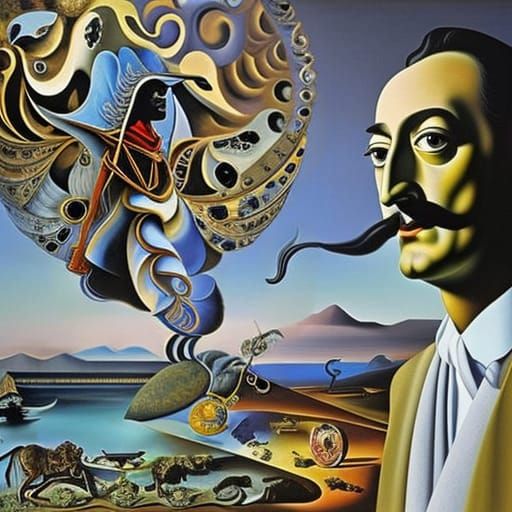 Surreal Self-Portrait with Melting Clocks, in a Surrealist S...