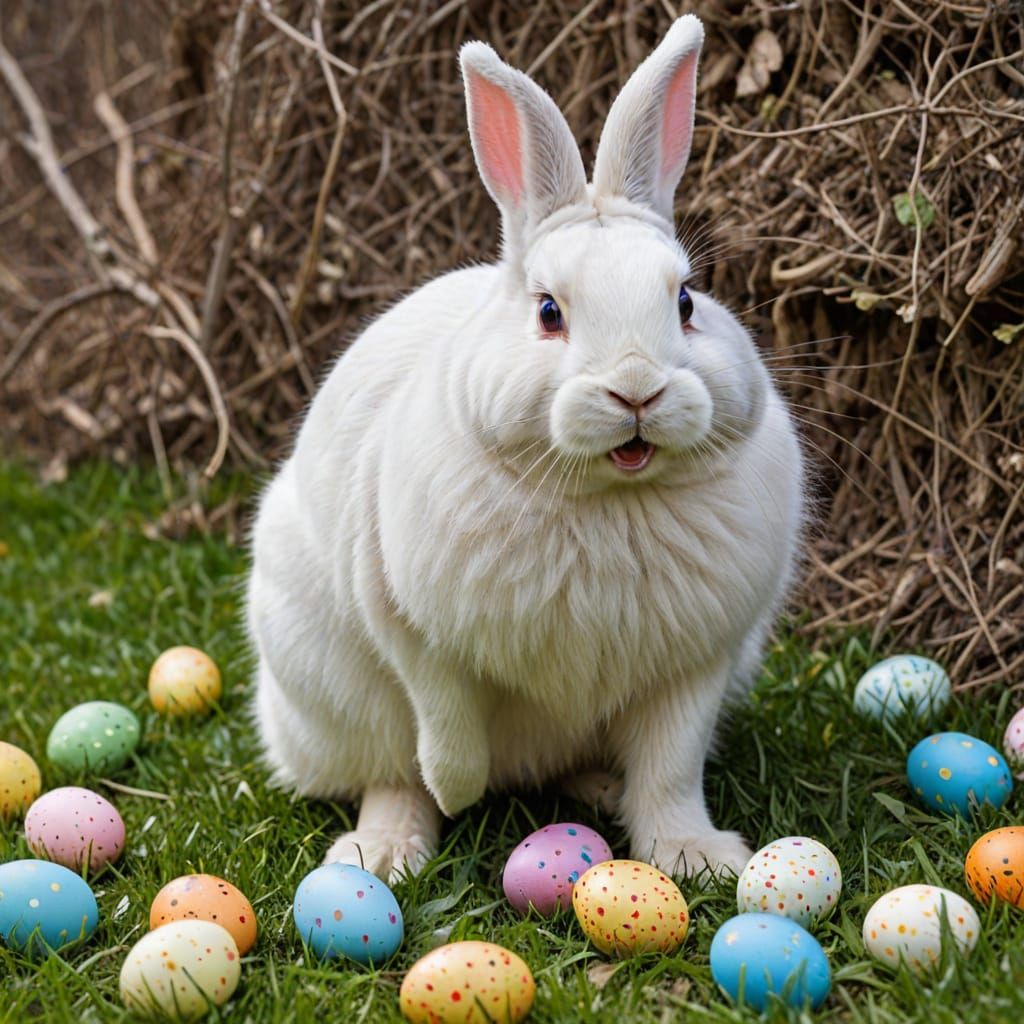 Easter Bunny in Whimsical Hides Easter Eggs