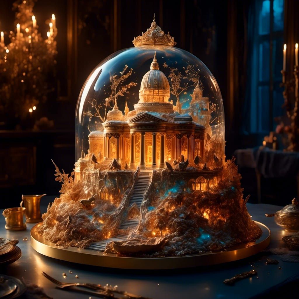 Translucent Treasure Chest Cake with Temple