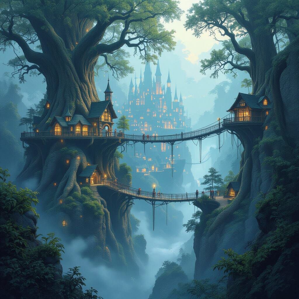 Ethereal Forest City Inspired by Kinkade