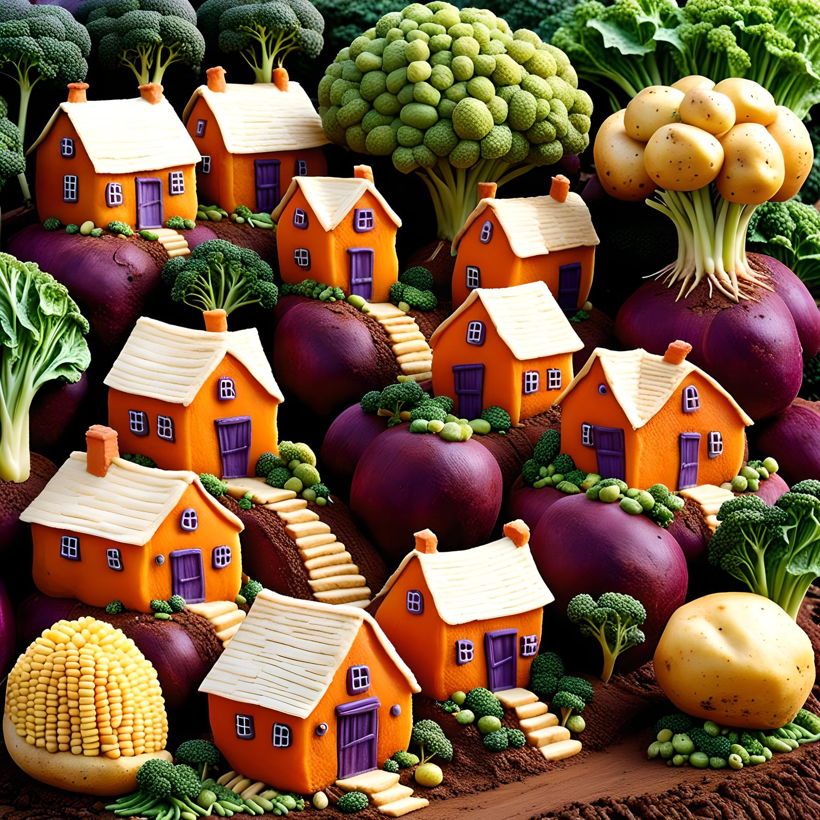 Vegetable Town with Houses Carved from Yams