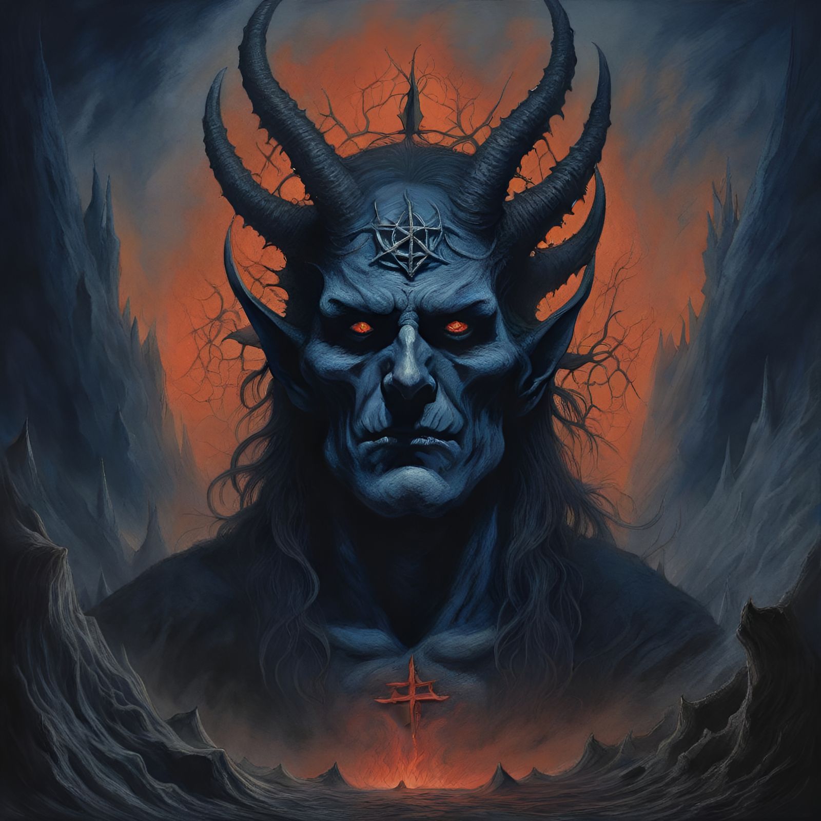 Demonic Ritual in Hell: An Eerie Horror Scene