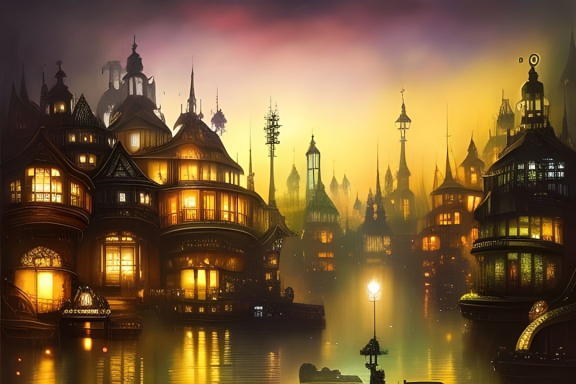 Detailed Steampunk City with Spectral Lighting