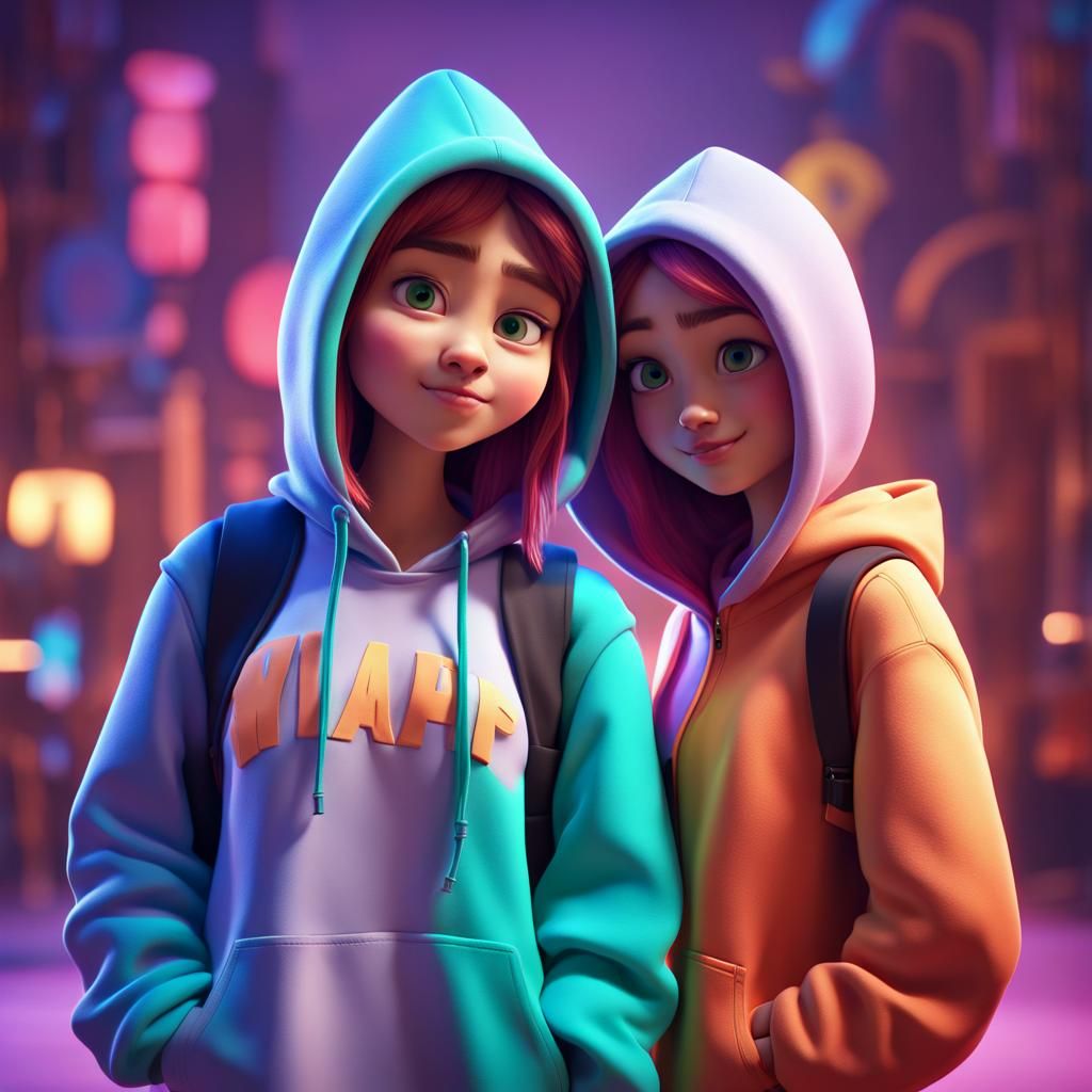 Girls in Hoodies: 3D Digital Art